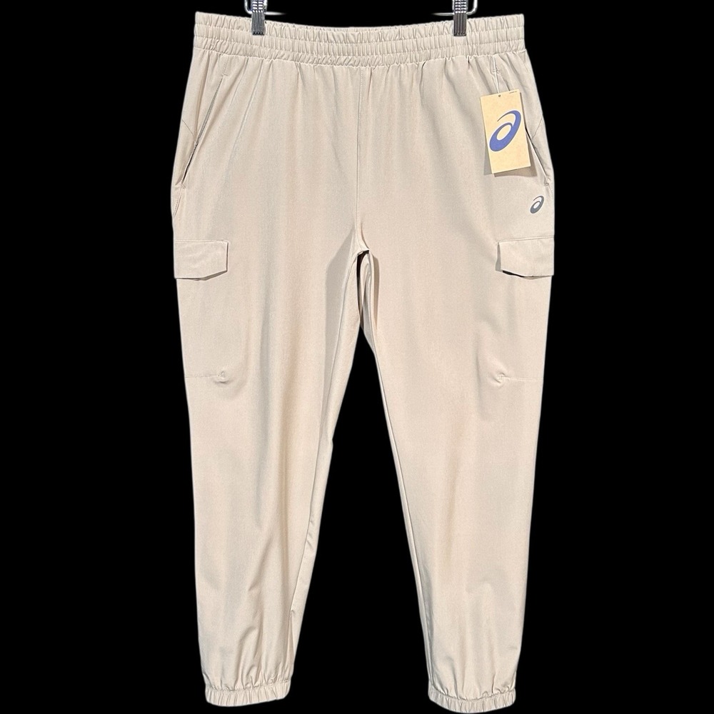 ASICS Men's Woven Cargo Pants Size L‎ (34X30") Beige Stretch Moisture Wicking
